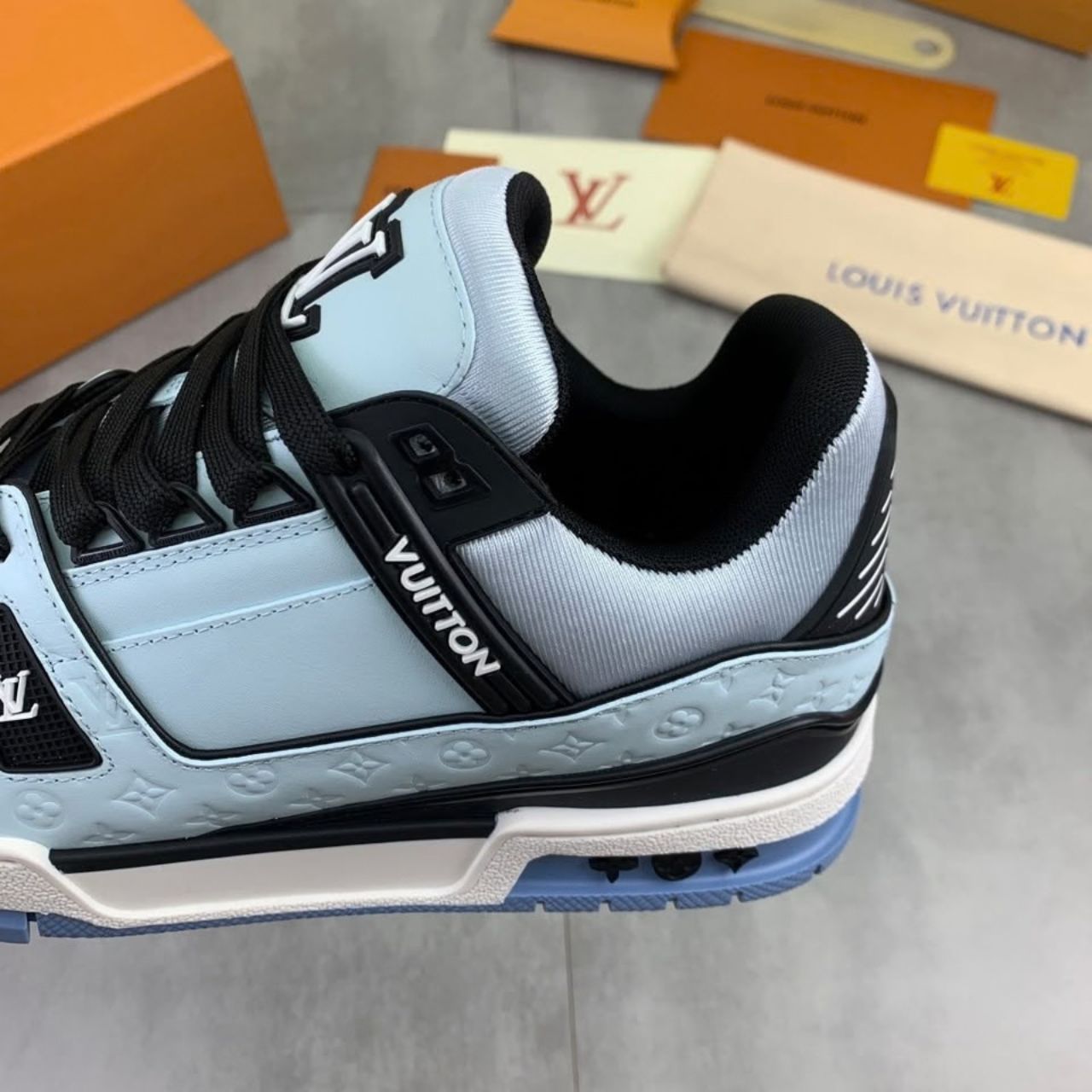 Louis Vuitton LV Trainer Sneaker Monogram Embossed Blue 1AKP6S - Image 6
