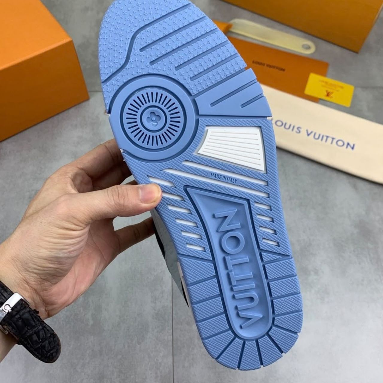 Louis Vuitton LV Trainer Sneaker Monogram Embossed Blue 1AKP6S - Image 5