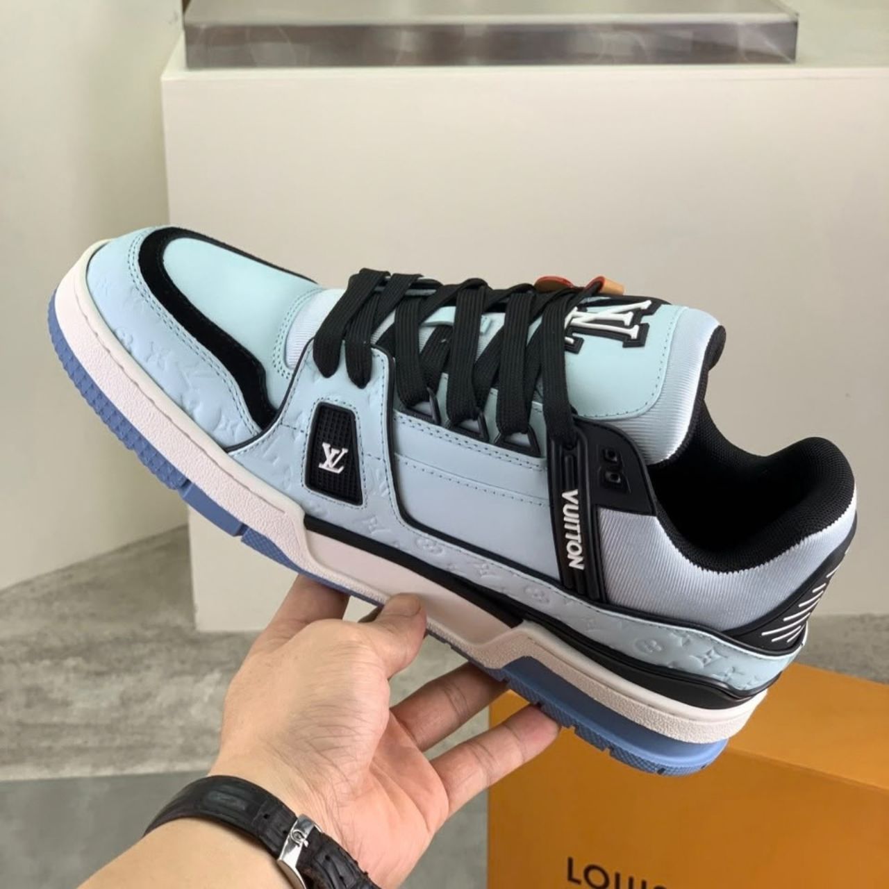 Louis Vuitton LV Trainer Sneaker Monogram Embossed Blue 1AKP6S - Image 4