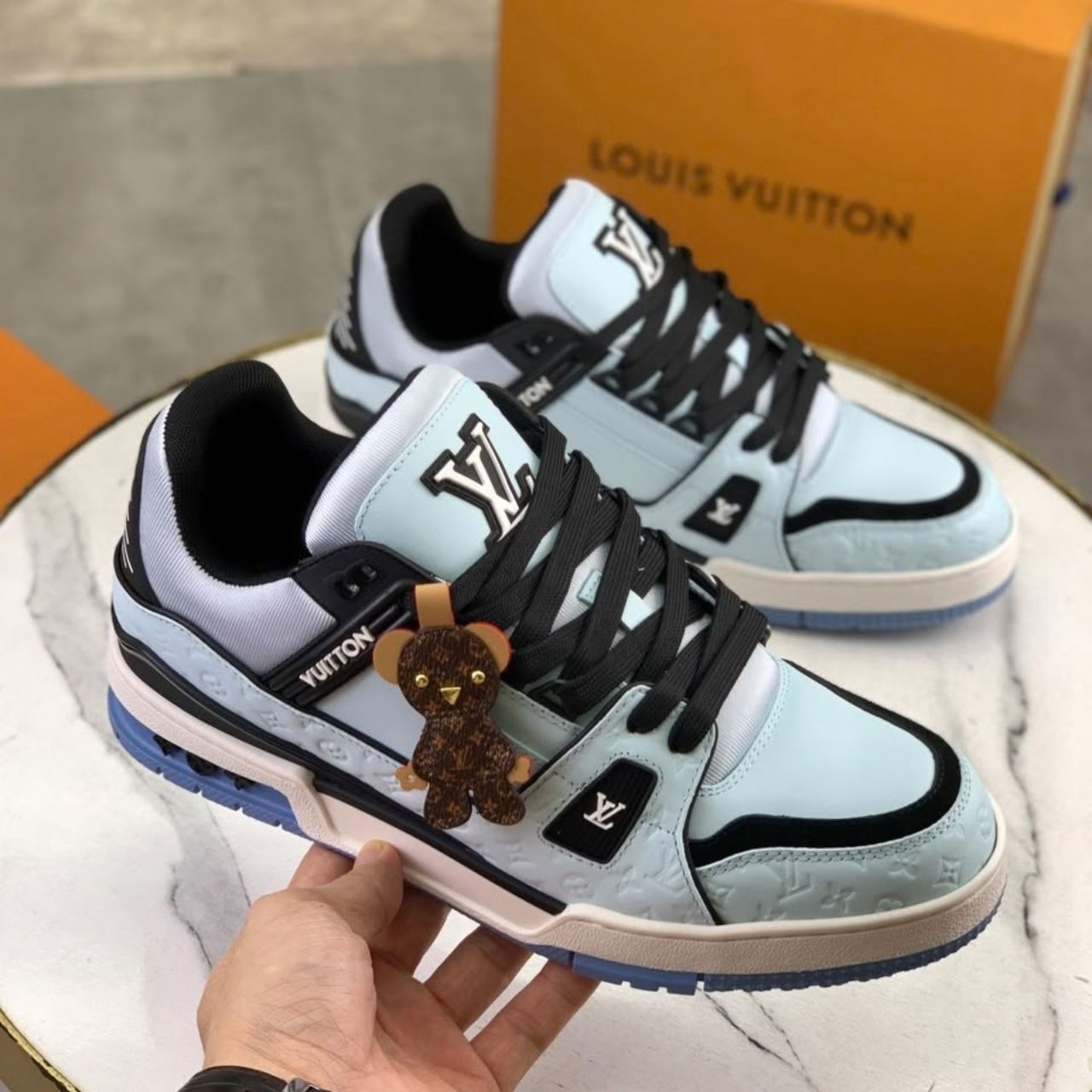 Louis Vuitton LV Trainer Sneaker Monogram Embossed Blue 1AKP6S - Image 3