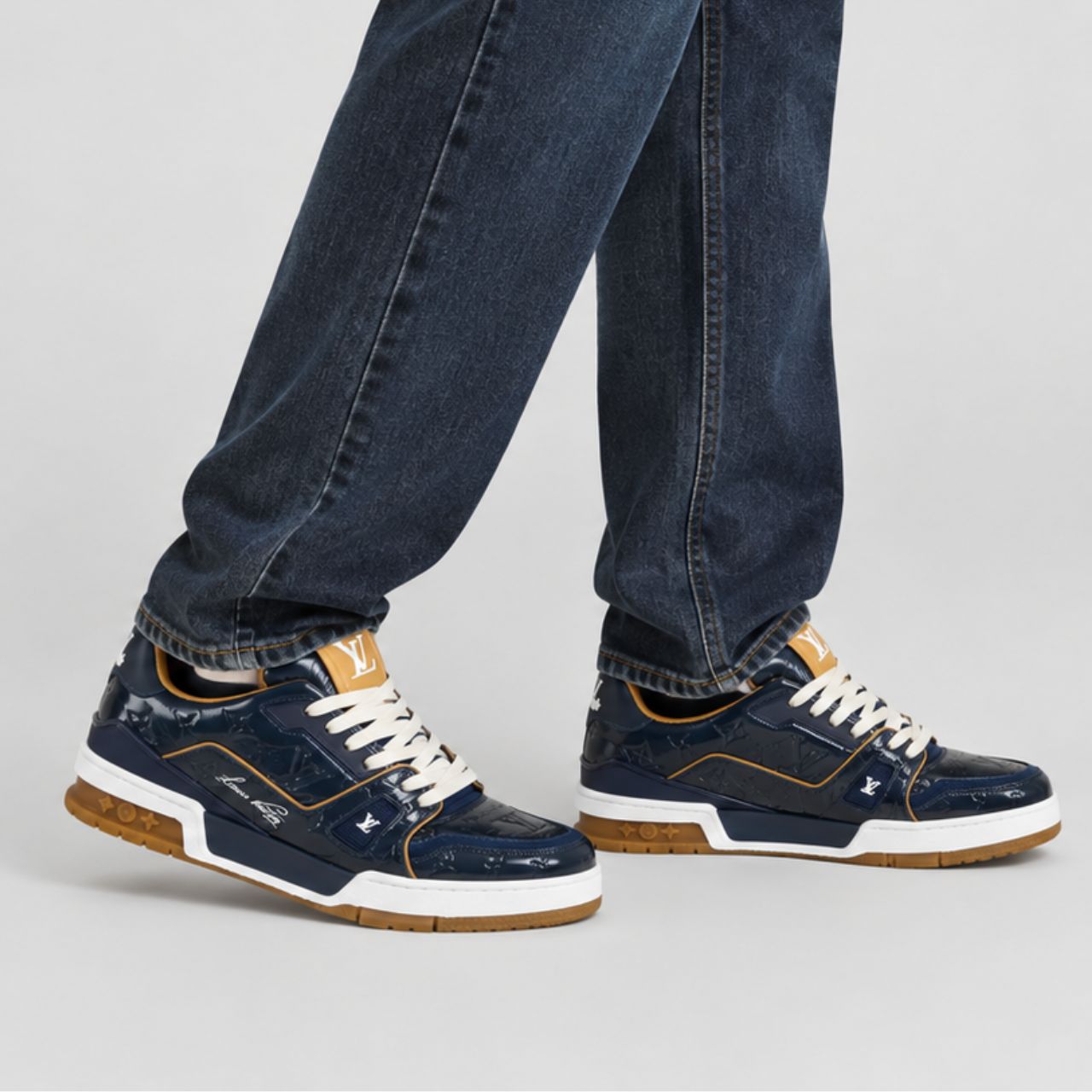 Louis Vuitton LV Trainer Sneaker Monogram Embossed Marine 1AKP8Z - Image 2