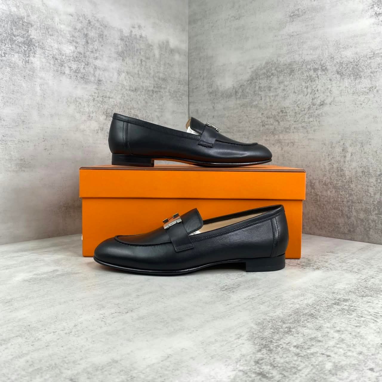 Hermes Paris Loafers H Buckle Black Silver - Image 7