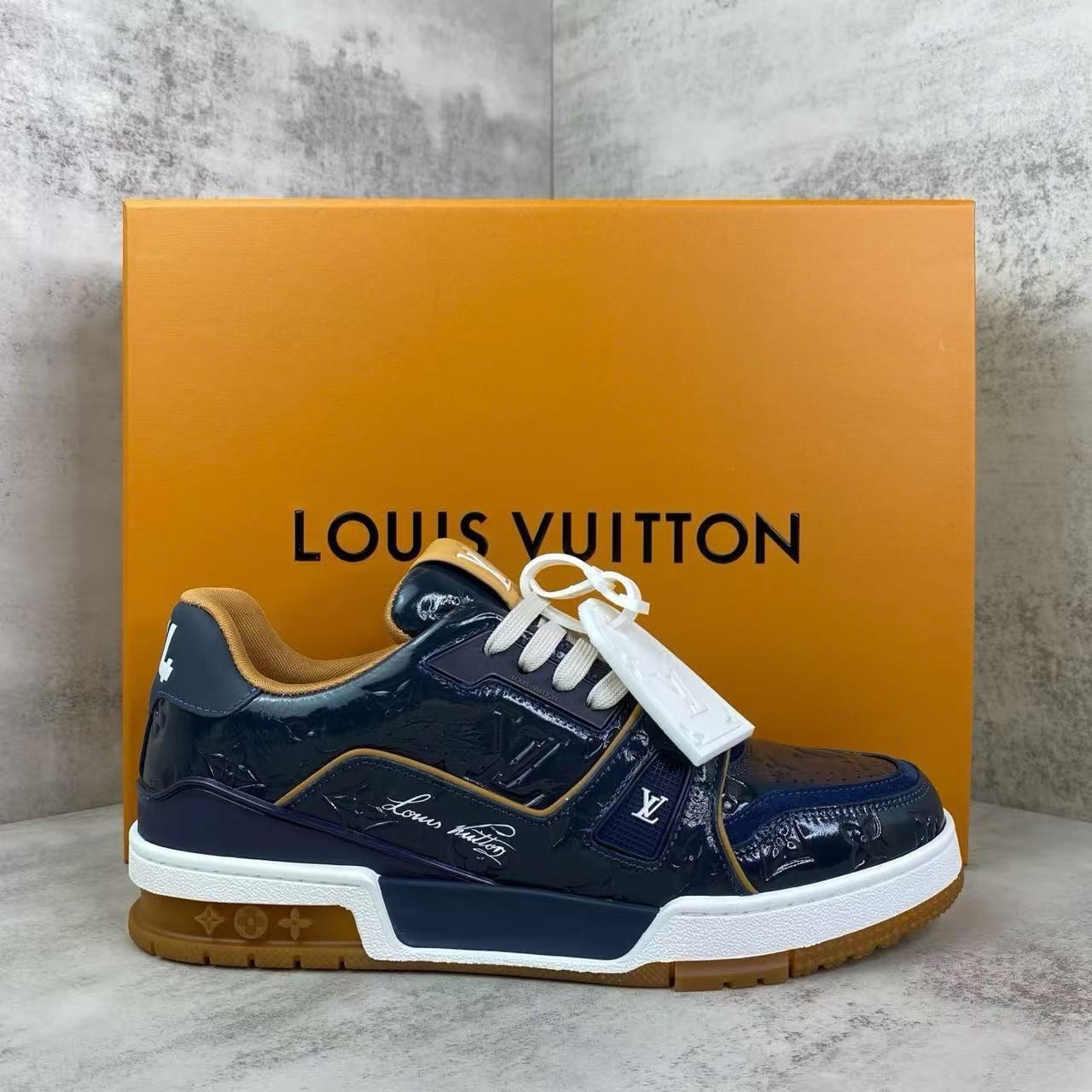 Louis Vuitton LV Trainer Sneaker Monogram Embossed Marine 1AKP8Z - Image 4