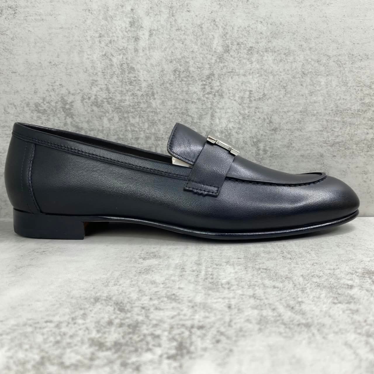 Hermes Paris Loafers H Buckle Black Silver - Image 9