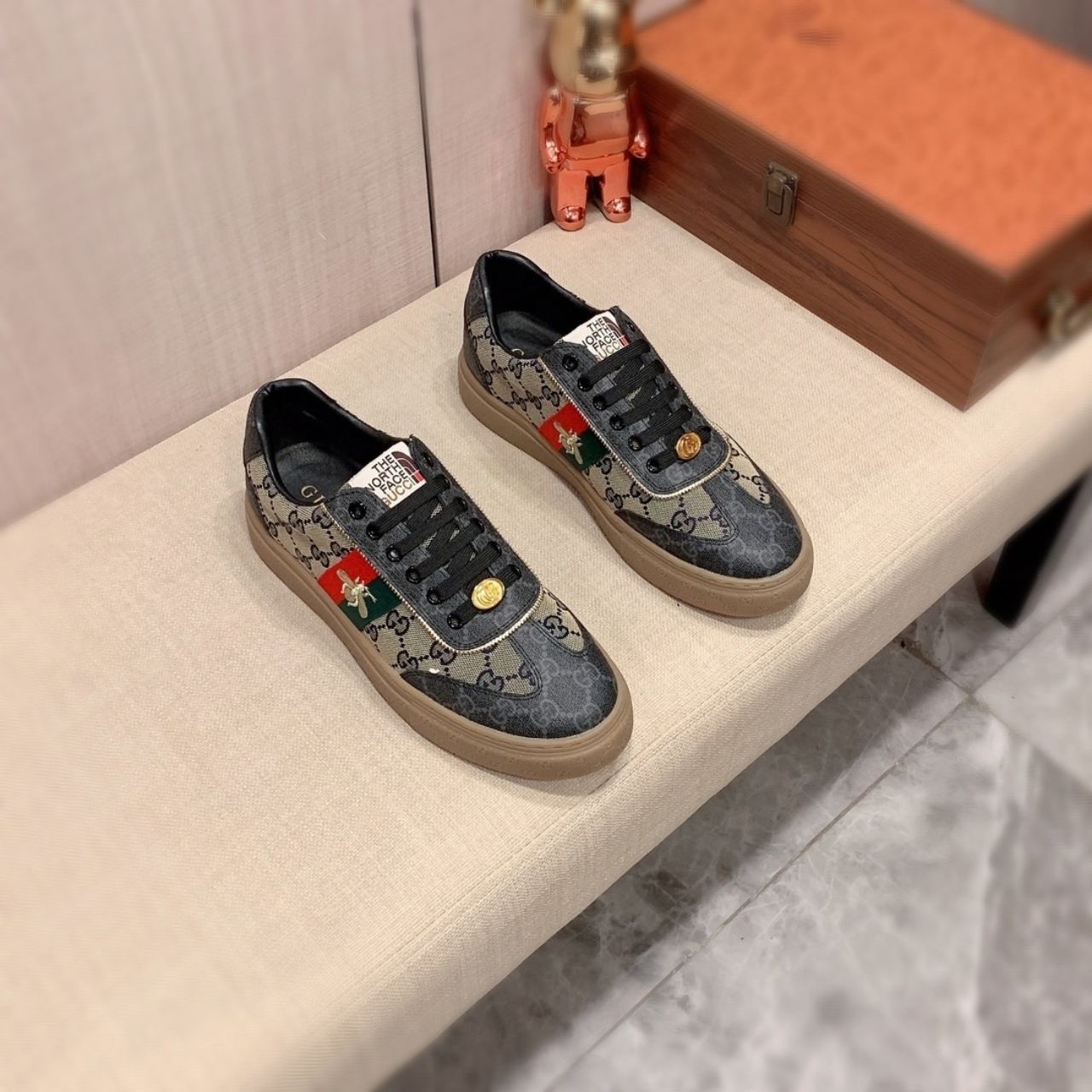 Gucci The North Face GG Monogram Low Top Sneakers Dark Grey - Image 5