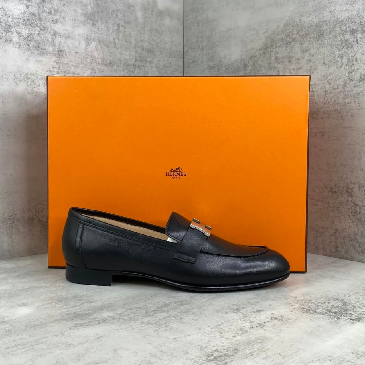 Hermes Paris Loafers H Buckle Black Silver - Image 8