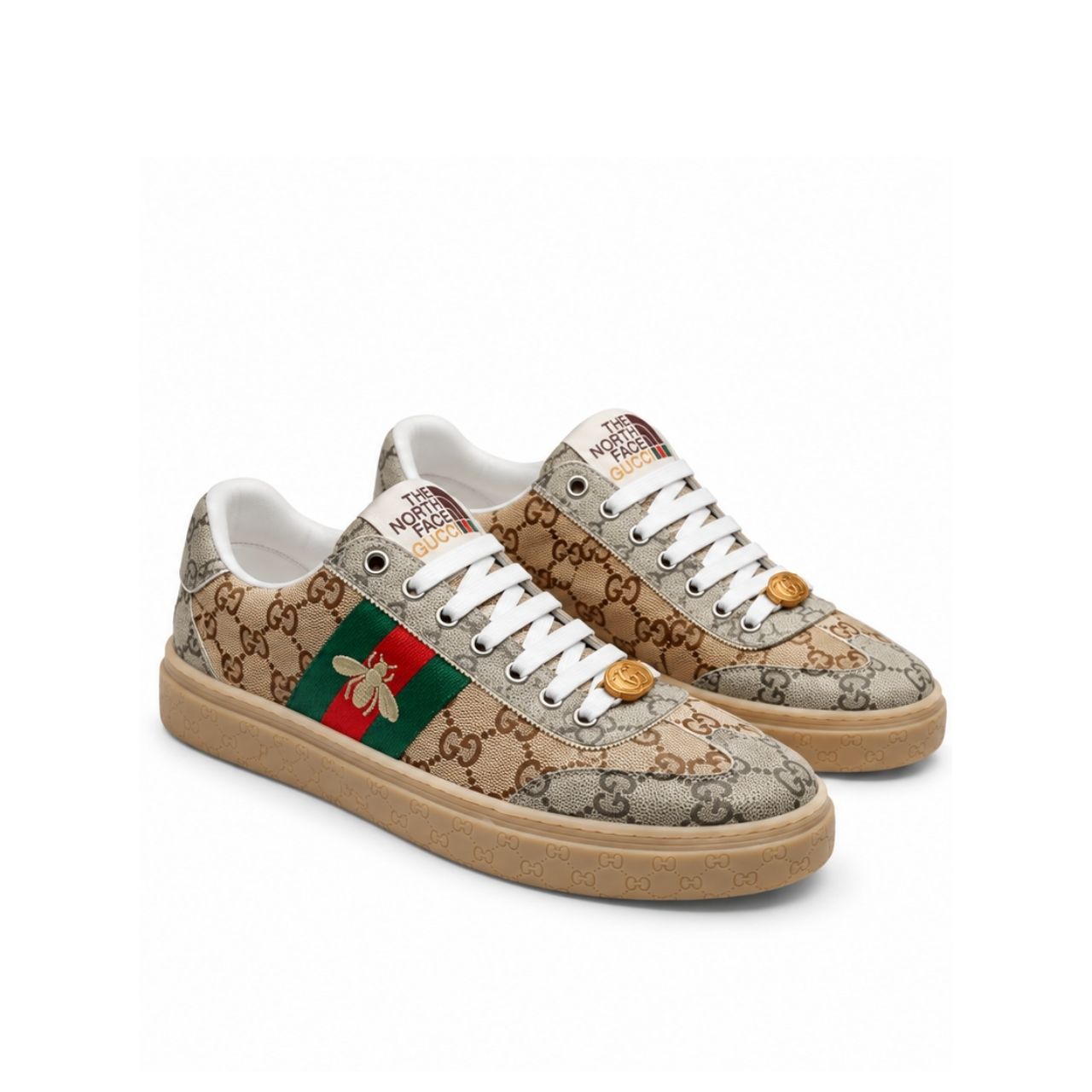 Gucci The North Face GG Monogram Low Top Sneakers Beige Brown