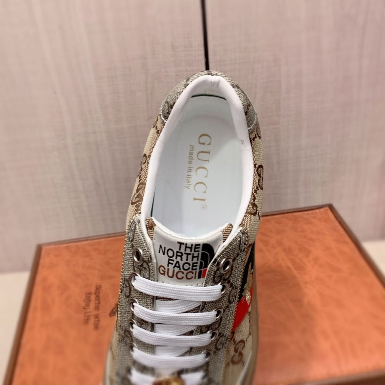 Gucci The North Face GG Monogram Low Top Sneakers Beige Brown - Image 8