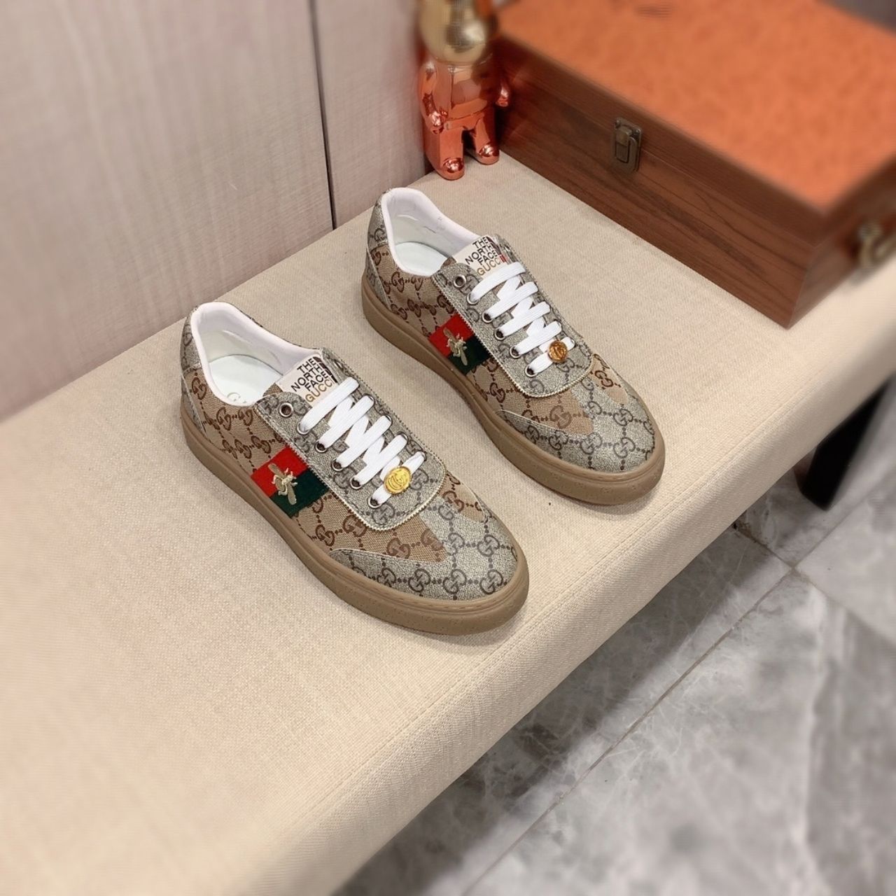 Gucci The North Face GG Monogram Low Top Sneakers Beige Brown - Image 5