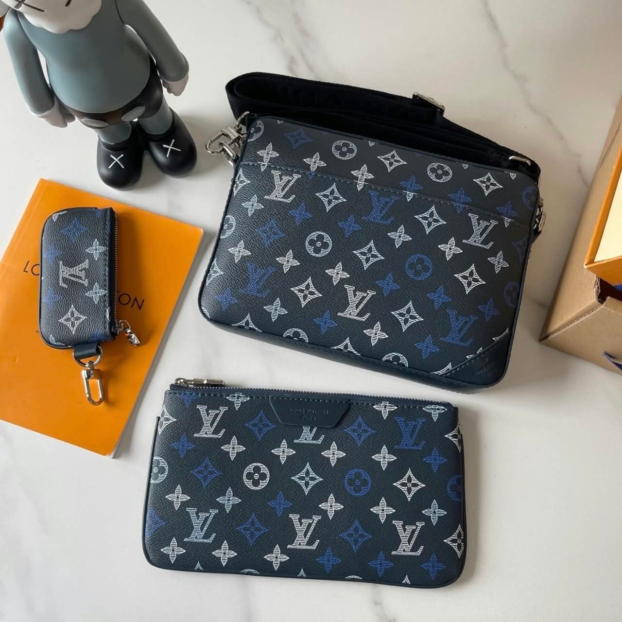 Louis Vuitton Trio Messenger Monogram Shadow Navy Blue 25cm M28618 - Image 8